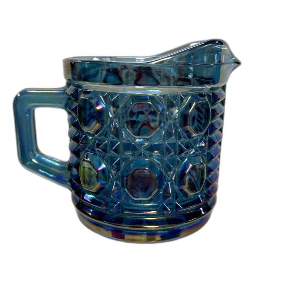 Vintage Indiana Blue Iridescent Carnival Glass Windsor 3 inch Cream Pitcher EUC - Picture 2 of 13